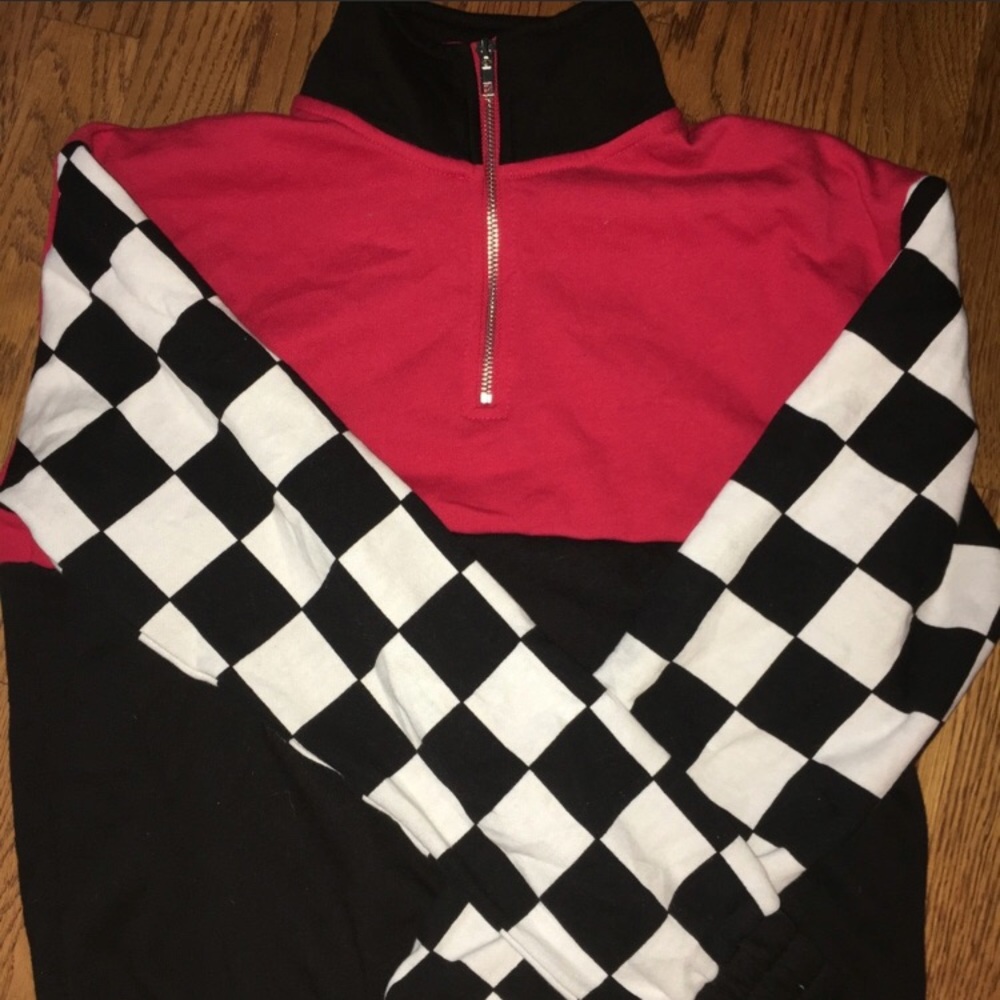 Forever 21 checkered turtle neck half zip sweater